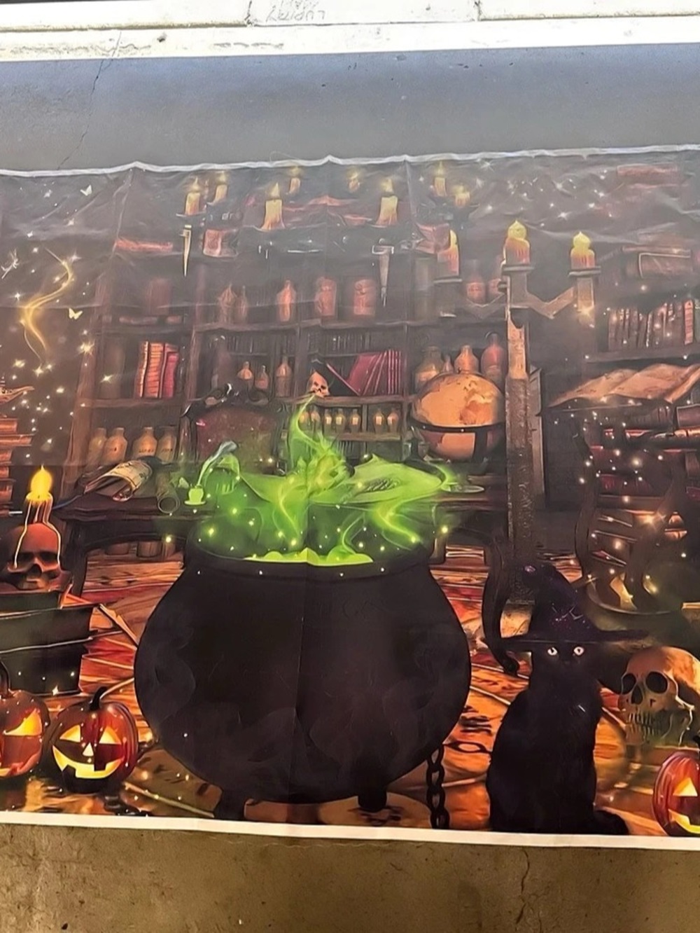 Large Halloween Fabric Photo/Party Backdrop Pumpkin Witch's Cauldron 60”x82” in